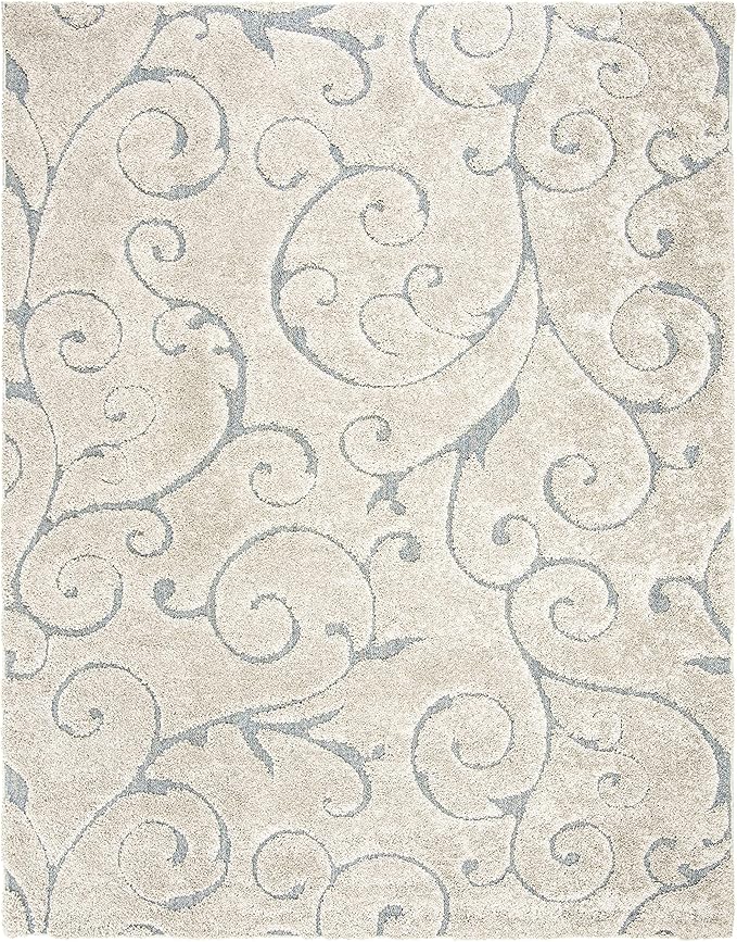 SAFAVIEH Florida Shag Collection Accent Rug - 4' x 6', Beige & Blue Grey, Scroll, Non-Shedding & Easy Care, 1.2-inch Thick Ideal for High Traffic Areas in Entryway, Living Room, Bedroom (SG455-1155)