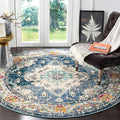 SAFAVIEH Monaco Collection Area Rug - 6'7" Round, Navy & Light Blue, Boho Chic Medallion Distressed Design, Non-Shedding & Easy Care, Ideal for High Traffic Areas in Living Room, Bedroom (MNC243N)