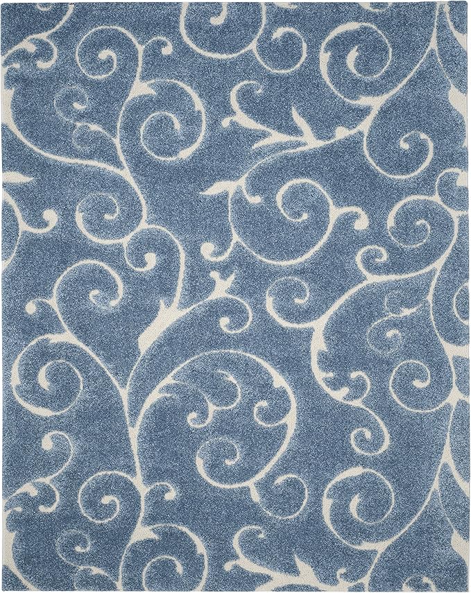 SAFAVIEH Florida Shag Collection X-Large Area Rug - 11' x 15', Light Blue & Cream, Scroll, Non-Shedding & Easy Care, 1.2-inch Thick Ideal for High Traffic Areas in Living Room, Bedroom (SG455-6011)