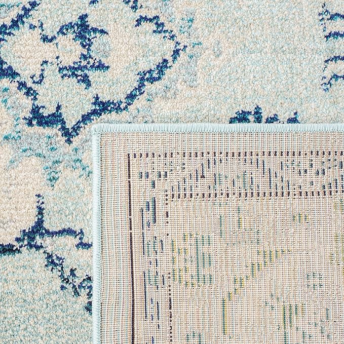SAFAVIEH Monaco Collection Accent Rug - 4' x 5'7", Light Blue & Ivory, Medallion Distressed Design, Non-Shedding & Easy Care, Ideal for High Traffic Areas in Entryway, Living Room, Bedroom (MNC243K)