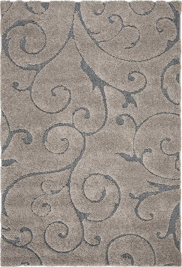 SAFAVIEH Florida Shag Collection Area Rug - 9'6" x 13', Grey & Light Blue, Scroll Design, Non-Shedding & Easy Care, 1.2-inch Thick Ideal for High Traffic Areas in Living Room, Bedroom (SG455-1160)