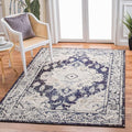 SAFAVIEH Monaco Collection 6'7" x 9'2" IvoryNavy MNC243C Boho Chic Medallion Distressed Non-Shedding Living Room Dining Bedroom Area Rug