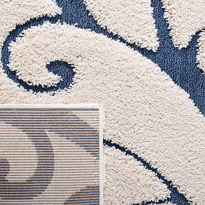 SAFAVIEH Florida Shag Collection Accent Rug - 4' x 6', Cream & Blue, Scroll Design, Non-Shedding & Easy Care, 1.2-inch Thick Ideal for High Traffic Areas in Entryway, Living Room, Bedroom (SG455-1165)