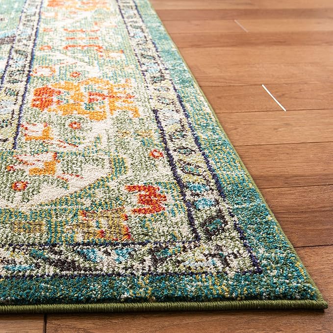 SAFAVIEH Monaco Collection Area Rug - 10' Square, Forest Green & Light Blue, Medallion Distressed Design, Non-Shedding & Easy Care, Ideal for High Traffic Areas in Living Room, Bedroom (MNC243F)