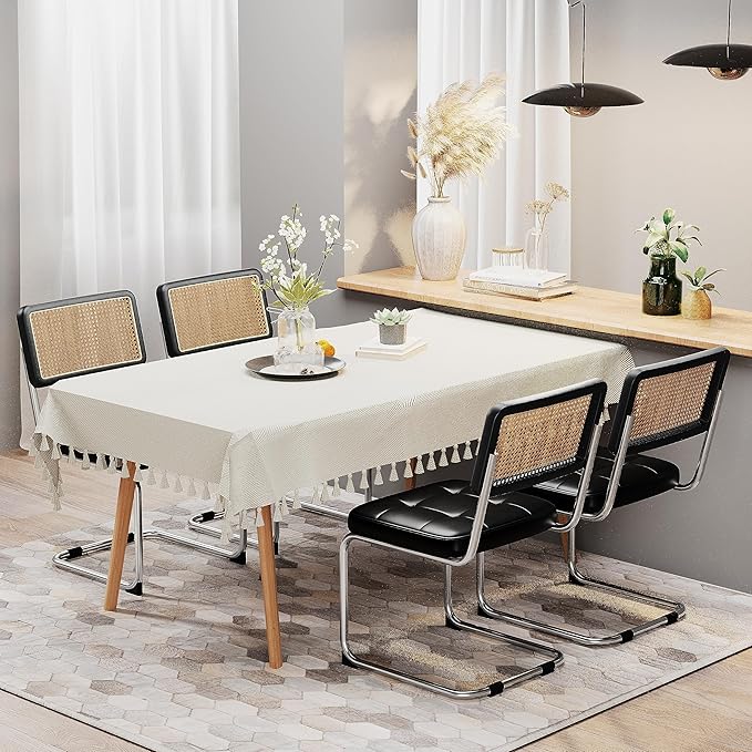 Rattan Dining Chairs Set of 2 Mid Century Modern Kitchen Chairs with Natural Rattan Backrest Oak Frame and Upholstered Pu Seat Chairs with Metal Legs, Black