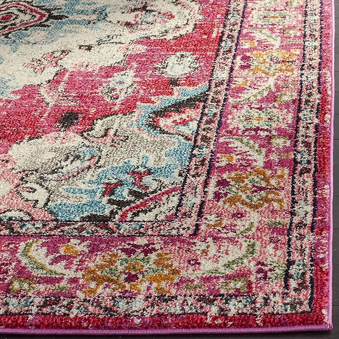 SAFAVIEH Monaco Collection Accent Rug - 3' x 5', Pink & Multi, Boho Chic Medallion Distressed Design, Non-Shedding & Easy Care, Ideal for High Traffic Areas in Entryway, Living Room, Bedroom (MNC243D)
