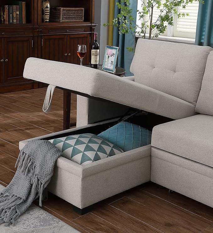 Devion Furniture Philly 4-in-1 Convertible L Shaped Couch with Pull Out Bed and Storage, Sectional Sleeper Sofa with Reversible Chaise for Living Room, Apartment, Bedroom, Office