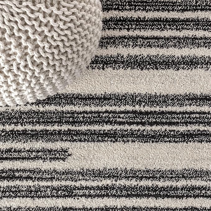 JONATHAN Y Khalil Modern Berber Stripe Cream/Black 7' Round Indoor Area Rug, Contemporary, Bohemian, Easy-Cleaning for Living Room, Bedroom, Kitchen, Pet Friendly, Non-Shedding (MOH207A-7R)