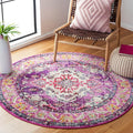 SAFAVIEH Monaco Collection Area Rug - 5' Round, Violet & Fuchsia, Boho Chic Medallion Distressed Design, Non-Shedding & Easy Care, Ideal for High Traffic Areas in Living Room, Bedroom (MNC243P)