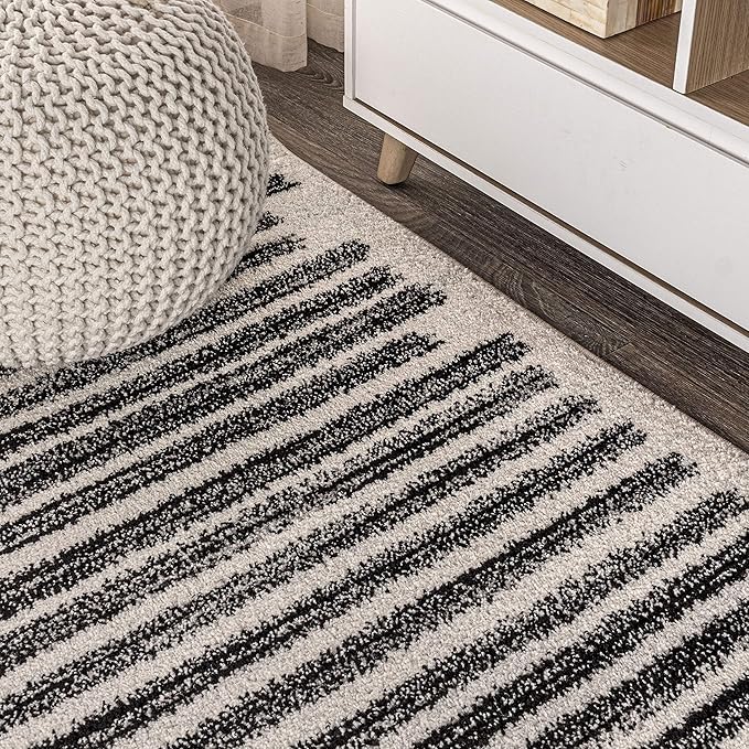 JONATHAN Y Khalil Modern Berber Stripe Cream/Black Runner Rug, 2x14, Contemporary, Bohemian, Easy-Cleaning for Living Room, Bedroom, Kitchen, Pet Friendly, Non-Shedding (MOH207A-214)
