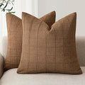 Foindtower Set of 2 Decorative Linen Check Throw Pillow Covers Neutral Farmhouse Vintage Cushion Covers Modern Boho Home Decor for Sofa Chair Couch Bedroom Living Room Outdoor,16×16 Inch,Brown Hazel