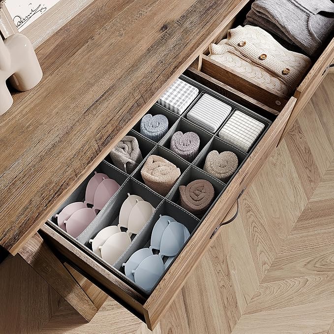 LINSY HOME 6 Drawers Dresser for Bedroom, 47" Wide Rustic Wood Dressers & Chests of Drawers, Modern Farmhouse Storage Dresser with Antique Handles for Closet, Living Room, Hallway, Rustic Brown