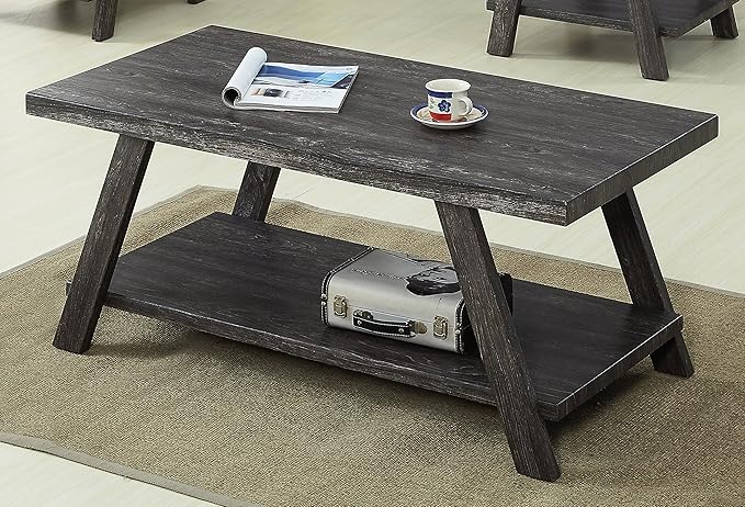 Roundhill Furniture Athens Contemporary Replicated Wood Shelf Coffee Table in Charcoal Finish