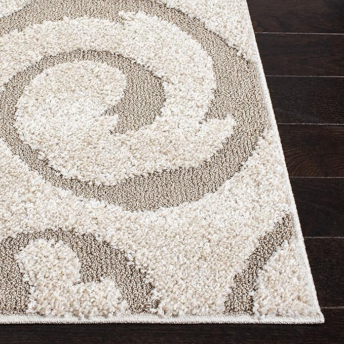 SAFAVIEH Florida Shag Collection Area Rug - 8' x 10', Ivory & Beige, Scroll Design, Non-Shedding & Easy Care, 1.2-inch Thick Ideal for High Traffic Areas in Living Room, Bedroom (SG455-13LT)