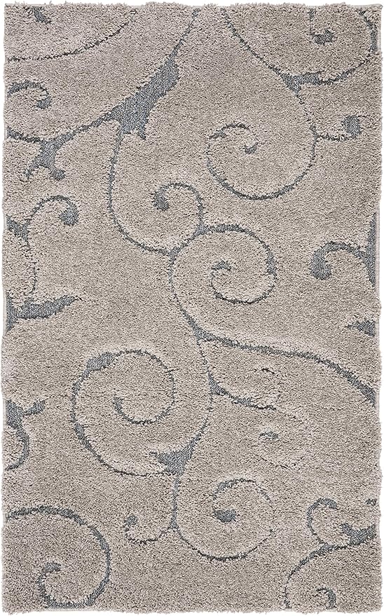 SAFAVIEH Florida Shag Collection Accent Rug - 3'3" x 5'3", Grey & Light Blue, Scroll, Non-Shedding & Easy Care, 1.2-inch Thick Ideal for High Traffic Areas in Foyer, Living Room, Bedroom (SG455-1160)