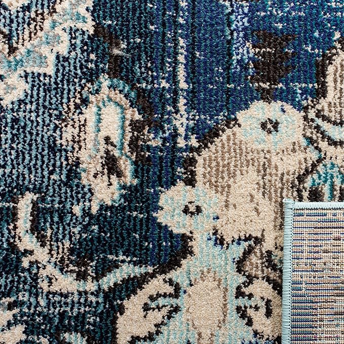 SAFAVIEH Monaco Collection X-Large Area Rug - 11' x 15', Navy & Light Blue, Medallion Distressed Design, Non-Shedding & Easy Care, Ideal for High Traffic Areas in Living Room, Bedroom (MNC243N)
