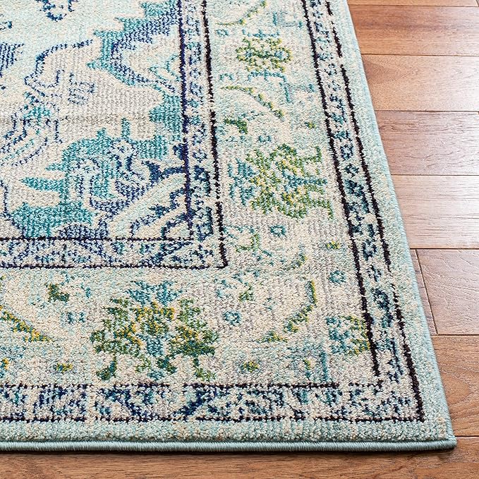 SAFAVIEH Monaco Collection Area Rug - 9' x 12', Light Blue & Ivory, Boho Chic Medallion Distressed Design, Non-Shedding & Easy Care, Ideal for High Traffic Areas in Living Room, Bedroom (MNC243K)