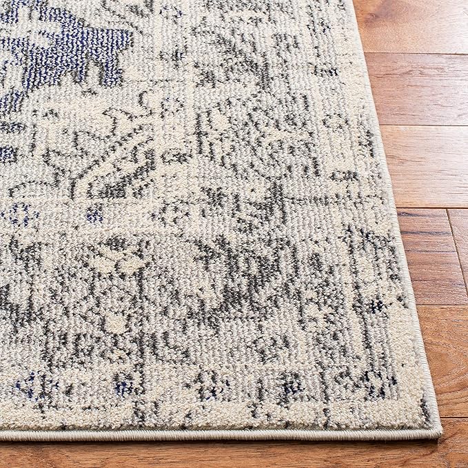 SAFAVIEH Monaco Collection Accent Rug - 4' x 5'7", Ivory & Grey, Boho Medallion Distressed Design, Non-Shedding & Easy Care, Ideal for High Traffic Areas in Entryway, Living Room, Bedroom (MNC243B)