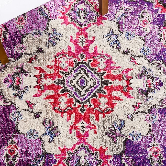 SAFAVIEH Monaco Collection Runner Rug - 2'2" x 6', Violet & Fuchsia, Boho Chic Medallion Distressed Design, Non-Shedding & Easy Care, Ideal for High Traffic Areas in Living Room, Bedroom (MNC243P)