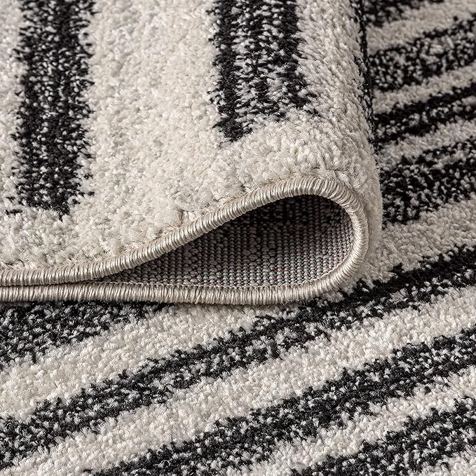 JONATHAN Y Khalil Modern Berber Stripe Cream/Black 7' Round Indoor Area Rug, Contemporary, Bohemian, Easy-Cleaning for Living Room, Bedroom, Kitchen, Pet Friendly, Non-Shedding (MOH207A-7R)