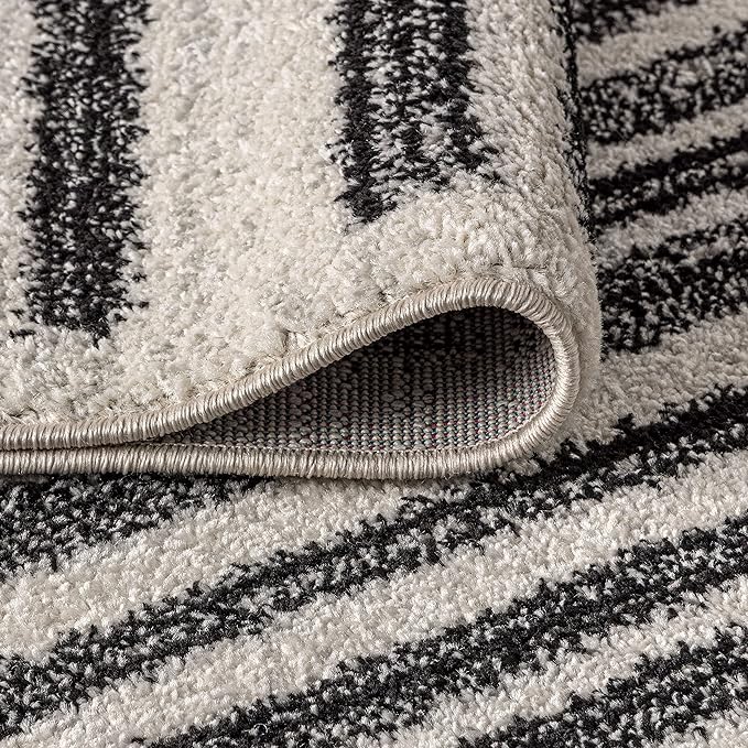 JONATHAN Y Khalil Modern Berber Stripe Cream/Black 3' Round Indoor Area Rug, Contemporary, Bohemian, Easy-Cleaning for Living Room, Bedroom, Kitchen, Pet Friendly, Non-Shedding (MOH207A-3R)