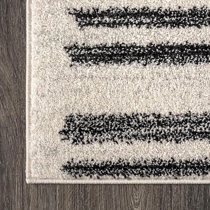 JONATHAN Y Khalil Modern Berber Stripe Cream/Black Indoor Area Rug, 5x8, Contemporary, Bohemian, Easy-Cleaning for Living Room, Bedroom, Kitchen, Pet Friendly, Non-Shedding (MOH207A-5)