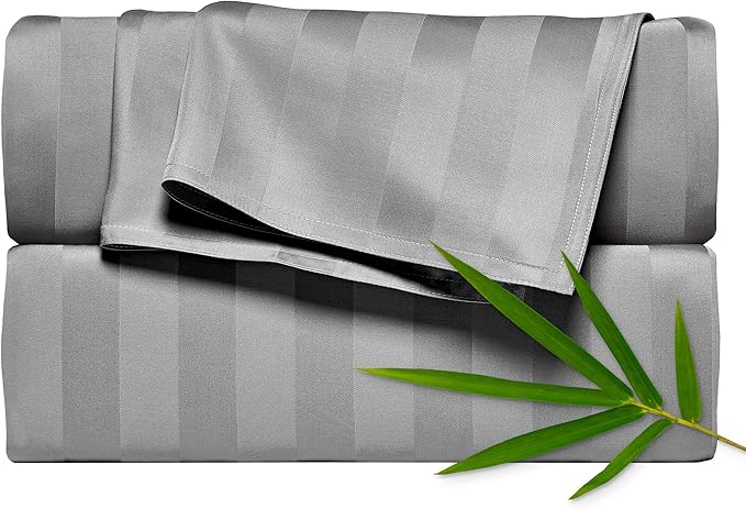 Split King Sheets by Pure Bamboo, Genuine 100% Organic Viscose Derived from Bamboo Bed Sheet Set, Soft & Cooling, Double Stitching *Not for Split Top (Split King, Jacquard Stone)