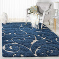 SAFAVIEH Florida Shag Collection Area Rug - 6' x 9', Dark Blue & Cream, Scroll Design, Non-Shedding & Easy Care, 1.2-inch Thick Ideal for High Traffic Areas in Living Room, Bedroom (SG455-6511)