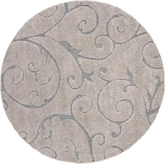 SAFAVIEH Florida Shag Collection Area Rug - 10' Round, Grey & Light Blue, Scroll Design, Non-Shedding & Easy Care, 1.2-inch Thick Ideal for High Traffic Areas in Living Room, Bedroom (SG455-1160)