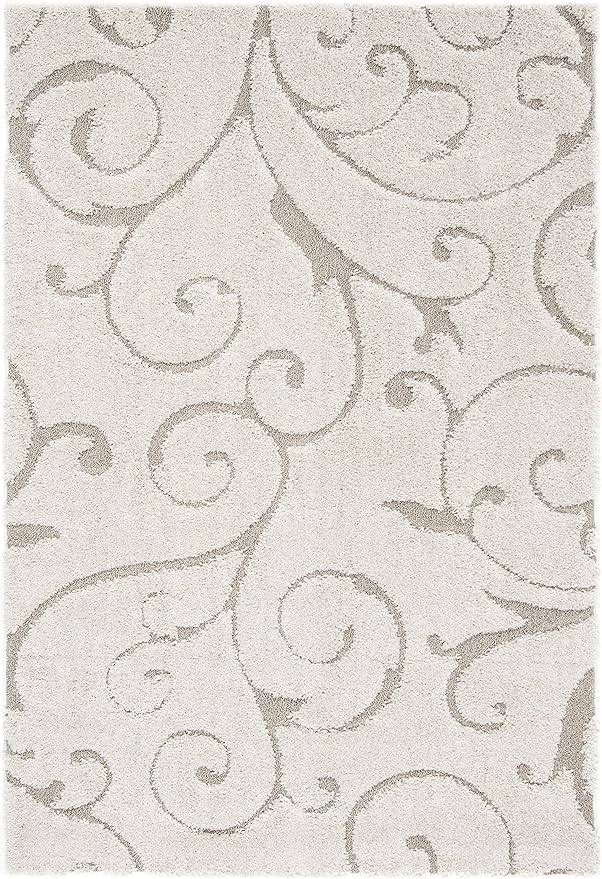 SAFAVIEH Florida Shag Collection Accent Rug - 4' x 6', Cream & Beige, Scroll Design, Non-Shedding & Easy Care, 1.2-inch Thick Ideal for High Traffic Areas in Foyer, Living Room, Bedroom (SG455-1113)