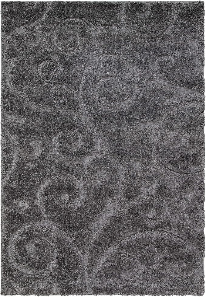 SAFAVIEH Florida Shag Collection Area Rug - 6' x 9', Grey, Scroll Design, Non-Shedding & Easy Care, 1.2-inch Thick Ideal for High Traffic Areas in Living Room, Bedroom (SG455-8013)