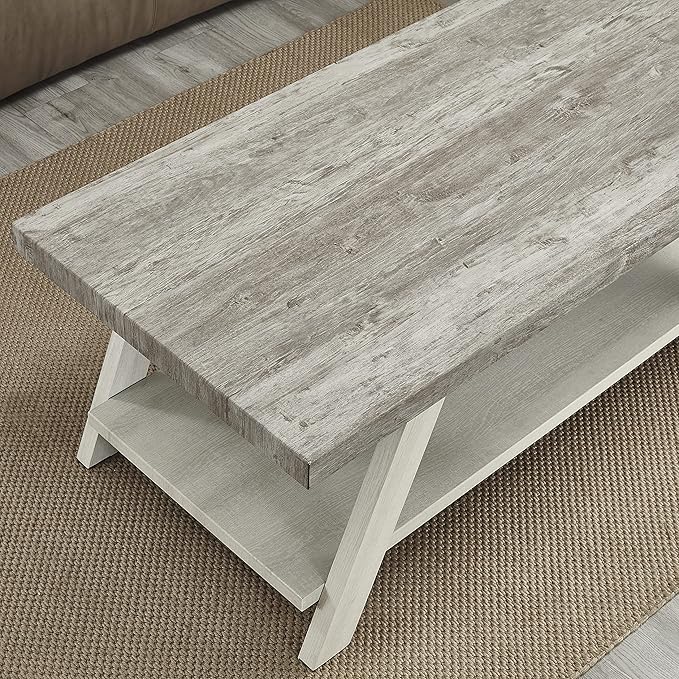 Roundhill Furniture Athens Contemporary 3-Piece Wood Shelf Coffee Table Set, Weathered Gray and Beige