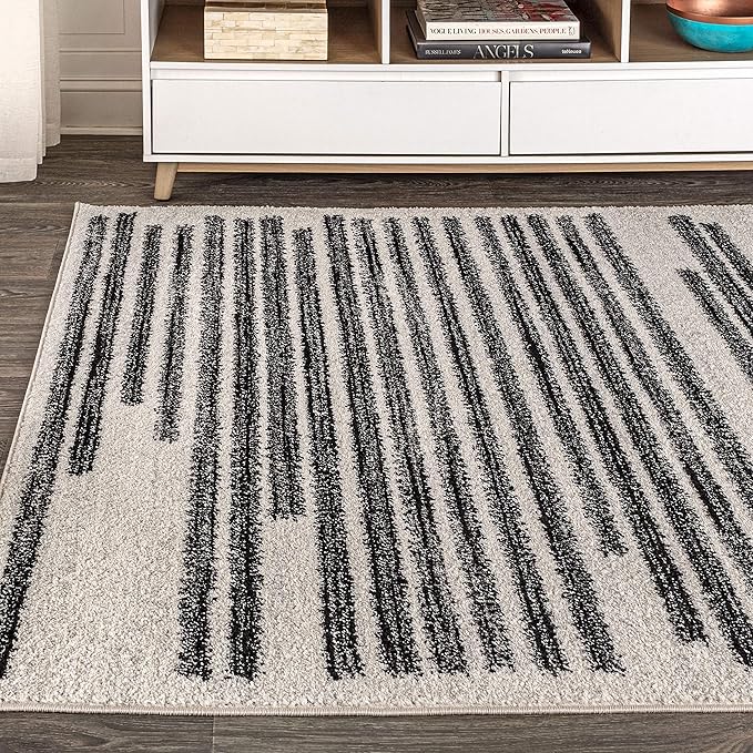JONATHAN Y Khalil Modern Berber Stripe Cream/Black Indoor Area Rug, 9x12, Contemporary, Bohemian, Easy-Cleaning for Living Room, Bedroom, Kitchen, Pet Friendly, Non-Shedding (MOH207A-9)