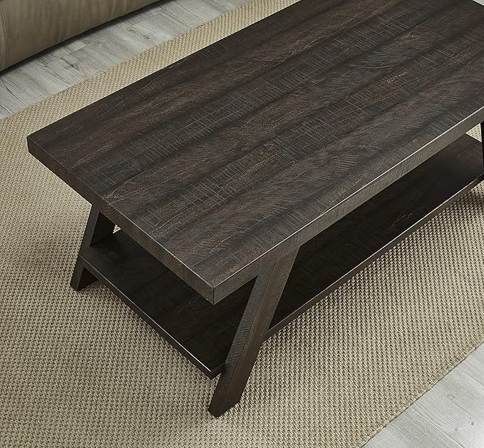 Roundhill Furniture Athens Contemporary Wood Shelf Coffee Table, Weathered Espresso