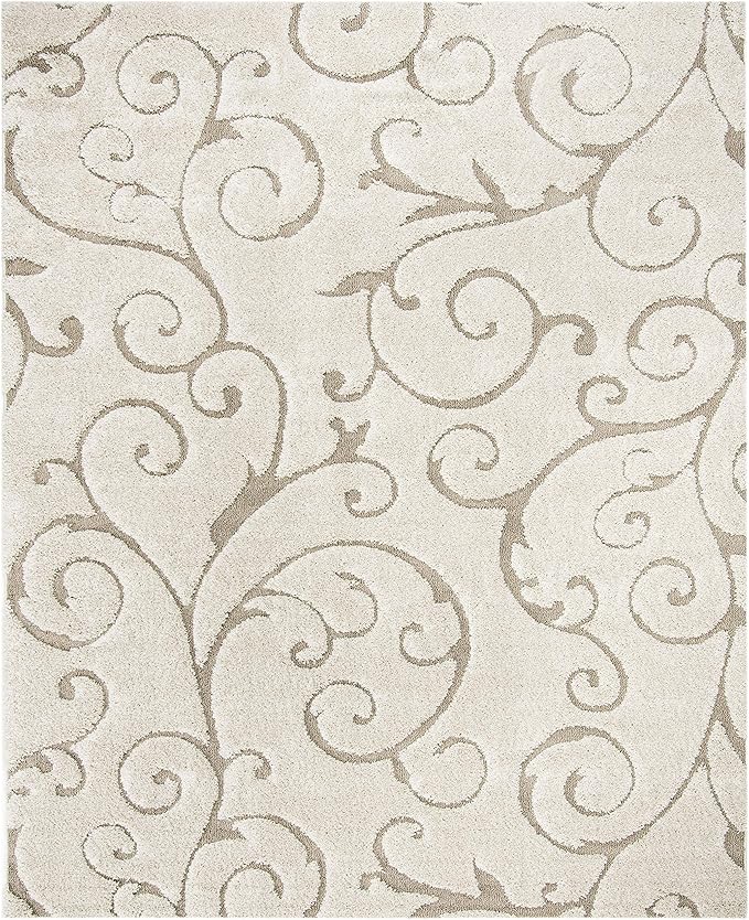 SAFAVIEH Florida Shag Collection Area Rug - 8'6" x 12', Cream & Beige, Scroll Design, Non-Shedding & Easy Care, 1.2-inch Thick Ideal for High Traffic Areas in Living Room, Bedroom (SG455-1113)