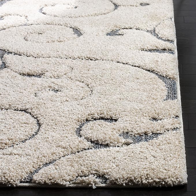 SAFAVIEH Florida Shag Collection Area Rug - 5'3" x 7'6", Beige & Blue Grey, Scroll Design, Non-Shedding & Easy Care, 1.2-inch Thick Ideal for High Traffic Areas in Living Room, Bedroom (SG455-1155)
