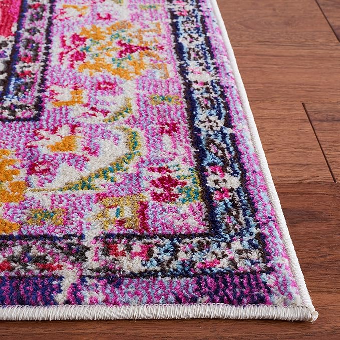 SAFAVIEH Monaco Collection Runner Rug - 2'2" x 6', Violet & Fuchsia, Boho Chic Medallion Distressed Design, Non-Shedding & Easy Care, Ideal for High Traffic Areas in Living Room, Bedroom (MNC243P)