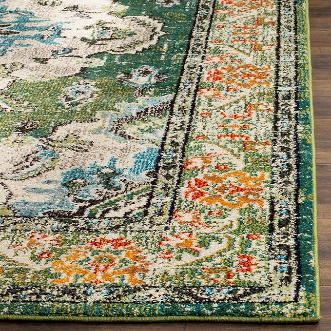 SAFAVIEH Monaco Collection Accent Rug - 3' x 5', Forest Green & Light Blue, Distressed Design, Non-Shedding & Easy Care, Ideal for High Traffic Areas in Entryway, Living Room, Bedroom (MNC243F)