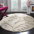 SAFAVIEH Florida Shag Collection Area Rug - 3'3" Round, Cream & Beige, Scroll Design, Non-Shedding & Easy Care, 1.2-inch Thick Ideal for High Traffic Areas in Living Room, Bedroom (SG455-1113)