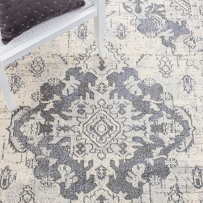 SAFAVIEH Monaco Collection Area Rug - 8' x 10', Ivory & Grey, Boho Chic Medallion Distressed Design, Non-Shedding & Easy Care, Ideal for High Traffic Areas in Living Room, Bedroom (MNC243B)