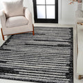 JONATHAN Y Khalil Modern Berber Stripe Black/Cream Indoor Area Rug, 4x6, Contemporary, Bohemian, Easy-Cleaning for Living Room, Bedroom, Kitchen, Pet Friendly, Non-Shedding (MOH207F-4)