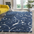 SAFAVIEH Florida Shag Collection Accent Rug - 2'3" x 5', Dark Blue & Cream, Scroll, Non-Shedding & Easy Care, 1.2-inch Thick Ideal for High Traffic Areas in Entryway, Living Room, Bedroom (SG455-6511)