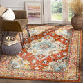 SAFAVIEH Monaco Collection Area Rug - 6'7" x 9'2", Orange & Light Blue, Boho Chic Medallion Distressed Design, Non-Shedding & Easy Care, Ideal for High Traffic Areas in Living Room, Bedroom (MNC243H)