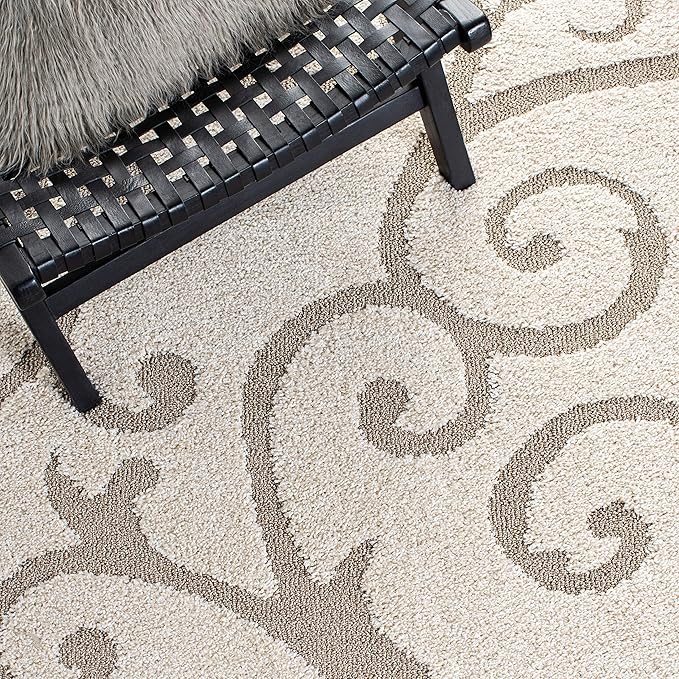 SAFAVIEH Florida Shag Collection Area Rug - 8' x 10', Ivory & Beige, Scroll Design, Non-Shedding & Easy Care, 1.2-inch Thick Ideal for High Traffic Areas in Living Room, Bedroom (SG455-13LT)