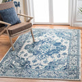 SAFAVIEH Monaco Collection Area Rug - 6'7" Square, Ivory & Blue, Boho Chic Medallion Distressed Design, Non-Shedding & Easy Care, Ideal for High Traffic Areas in Living Room, Bedroom (MNC243A)