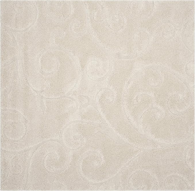 SAFAVIEH Florida Shag Collection Area Rug - 8' Square, Creme & Creme, Scroll Design, Non-Shedding & Easy Care, 1.2-inch Thick Ideal for High Traffic Areas in Living Room, Bedroom (SG455-1111)