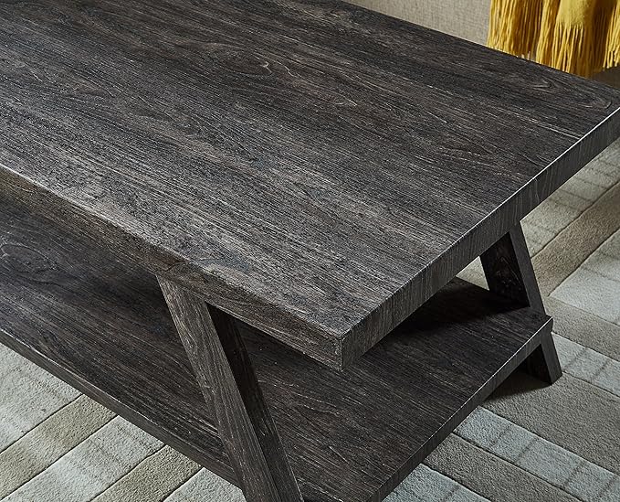 Roundhill Furniture Athens Contemporary Replicated Wood Shelf Coffee Table in Charcoal Finish