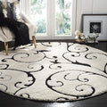 SAFAVIEH Florida Shag Collection Area Rug - 9' Round, Ivory & Black, Scroll Design, Non-Shedding & Easy Care, 1.2-inch Thick Ideal for High Traffic Areas in Living Room, Bedroom (SG455-1290)