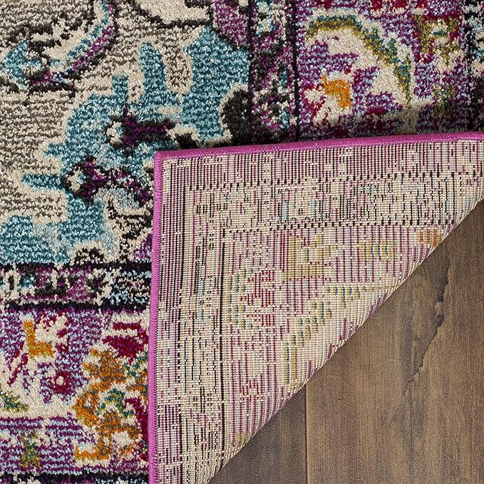 SAFAVIEH Monaco Collection Area Rug - 9' x 12', Violet & Light Blue, Boho Chic Medallion Distressed Design, Non-Shedding & Easy Care, Ideal for High Traffic Areas in Living Room, Bedroom (MNC243L)